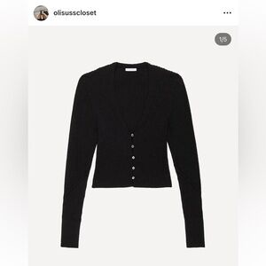 Janessa Leone Pure Merino Wool Ribbed Cardigan in black